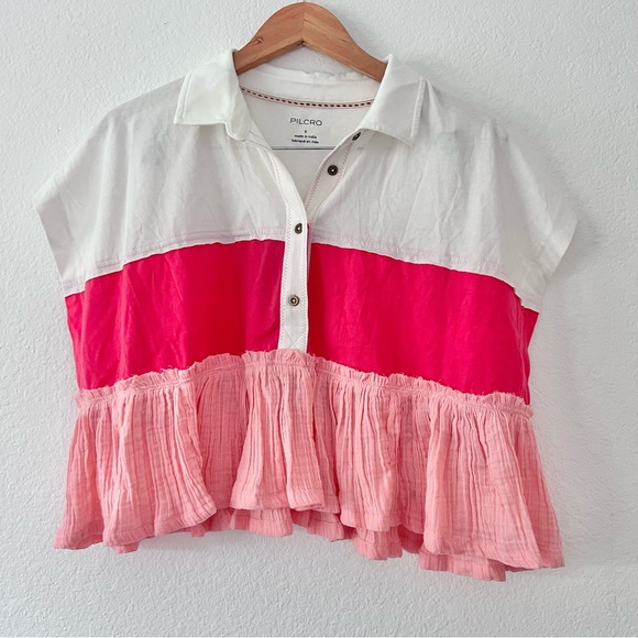 Anthropologie Pilcro Bonfire Rugby Ruffle Peplum Top in Pink Sz S NWOT - Picture 4 of 7